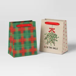 6ct Tissue and 2ct Mistletoe and Plaid Petite Christmas Gift Bag Bundle - Wondershop™