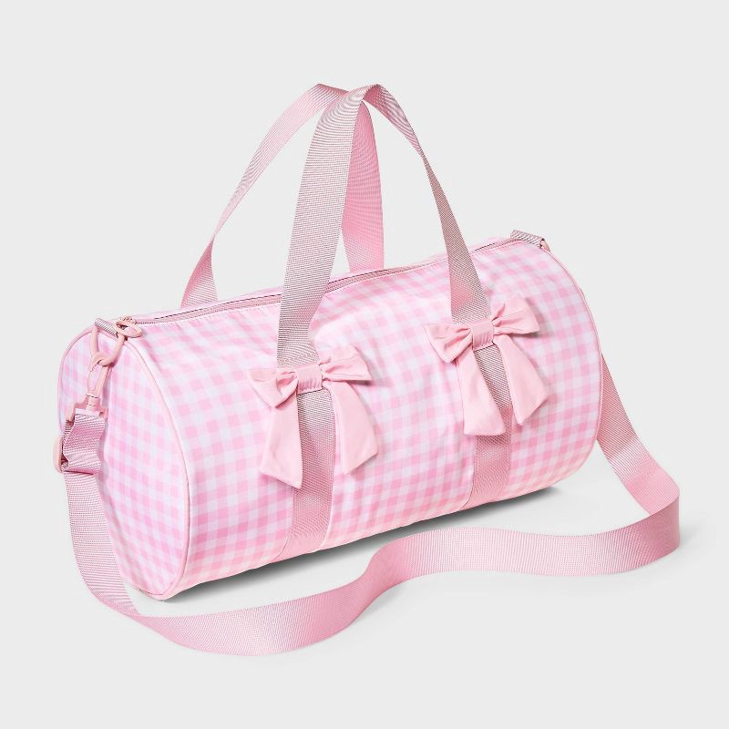 slide 2 of 4, Girls' Gingham Printed and Bows Duffel Bag - Cat & Jack™ Pink, 1 ct