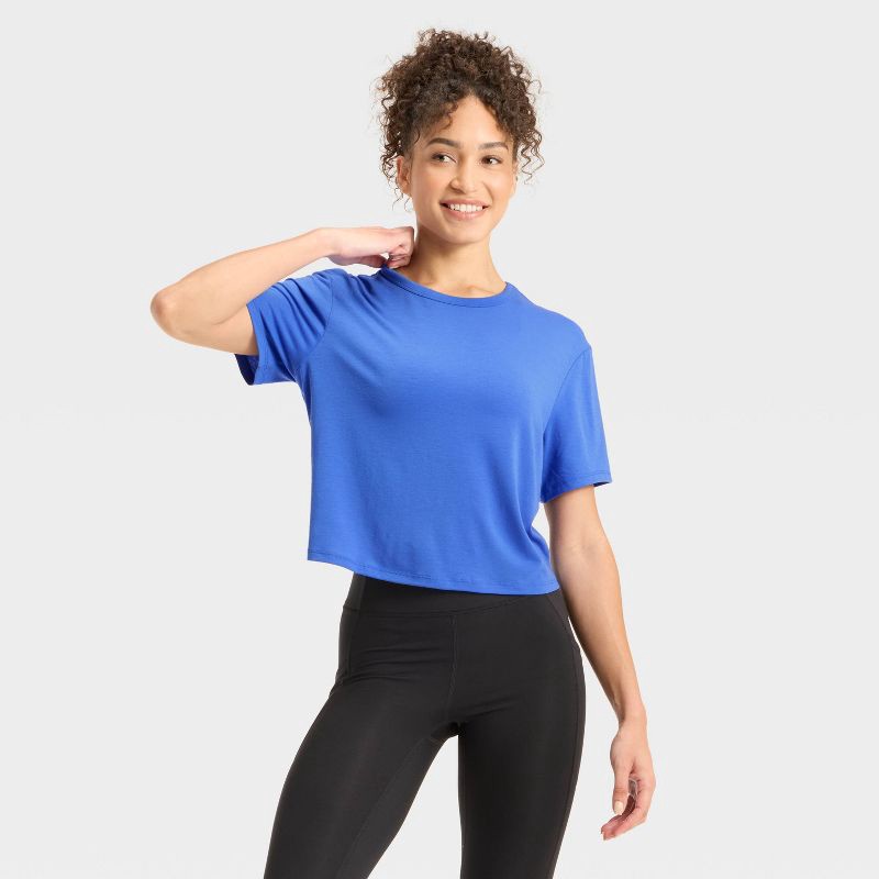 slide 1 of 5, Women's Beyond Ease Crewneck Short Sleeve T-Shirt - All In Motion™ Royal Blue XS, 1 ct
