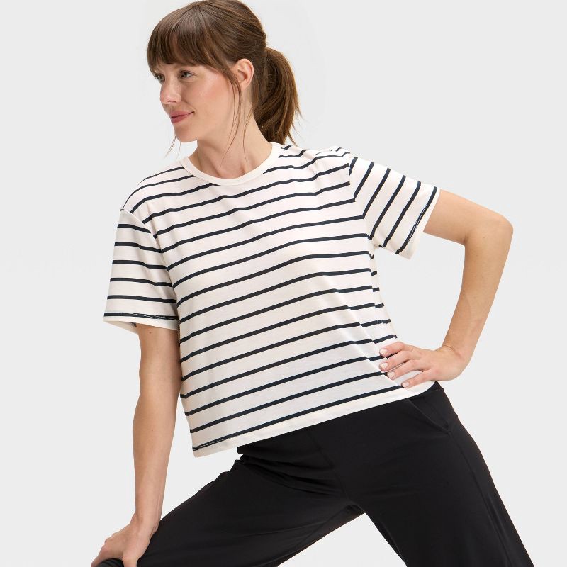 slide 3 of 5, Women's Beyond Ease Crewneck Short Sleeve T-Shirt - All In Motion™ White/Navy Blue XXL, 1 ct
