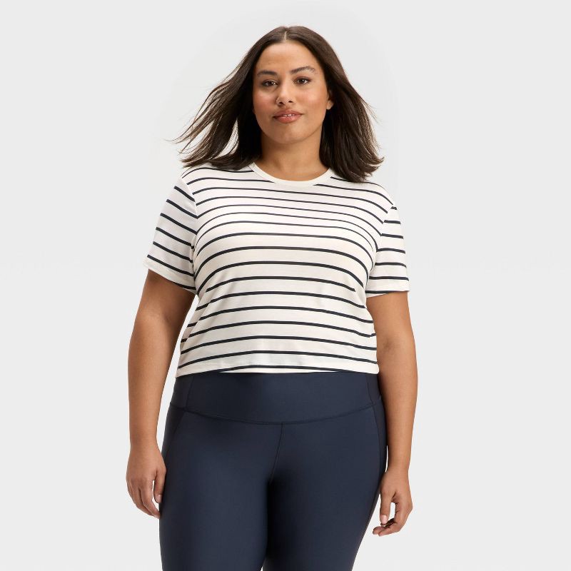 slide 4 of 5, Women's Beyond Ease Crewneck Short Sleeve T-Shirt - All In Motion™ White/Navy Blue XXL, 1 ct