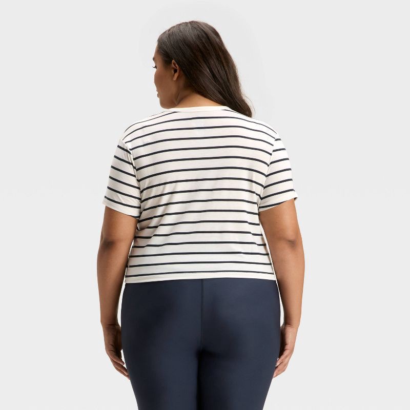 slide 5 of 5, Women's Beyond Ease Crewneck Short Sleeve T-Shirt - All In Motion™ White/Navy Blue XXL, 1 ct