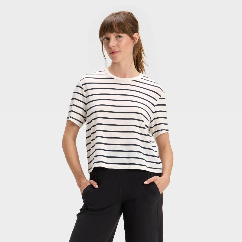slide 1 of 5, Women's Beyond Ease Crewneck Short Sleeve T-Shirt - All In Motion™ White/Navy Blue XXL, 1 ct