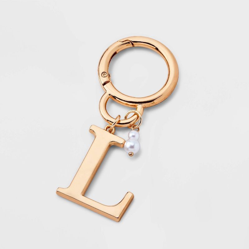slide 1 of 2, Initial "L" and Simulated Pearl Bag Charm - A New Day™ Gold, 1 ct