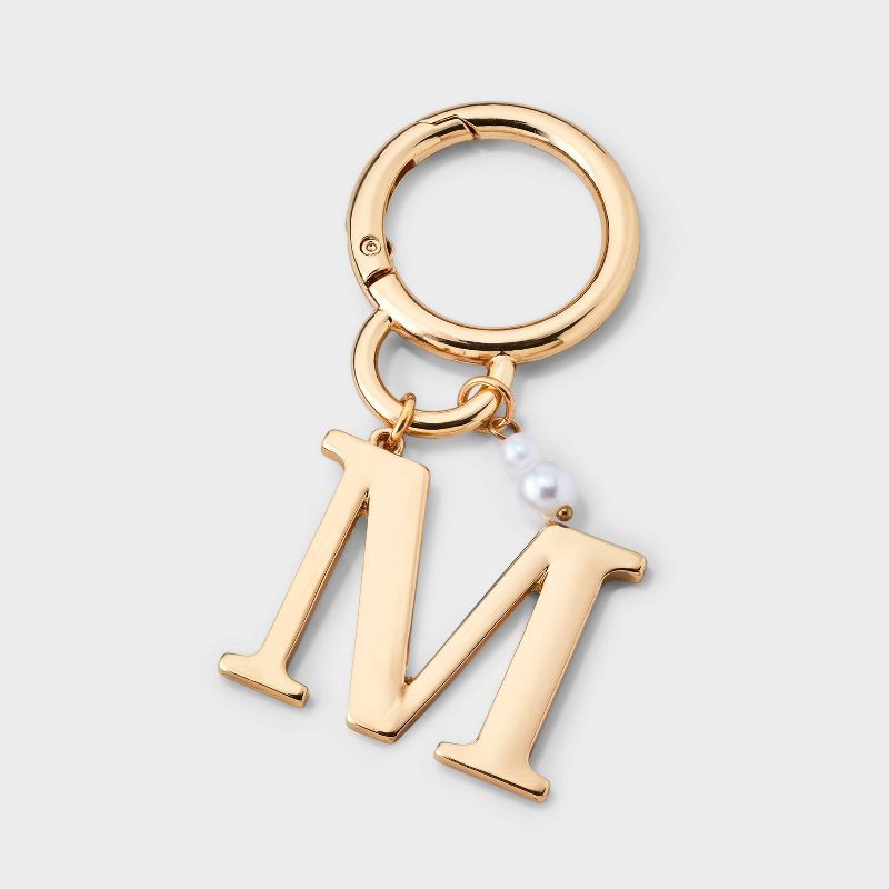 slide 1 of 2, Initial "M" and Simulated Pearl Bag Charm - A New Day™ Gold, 1 ct