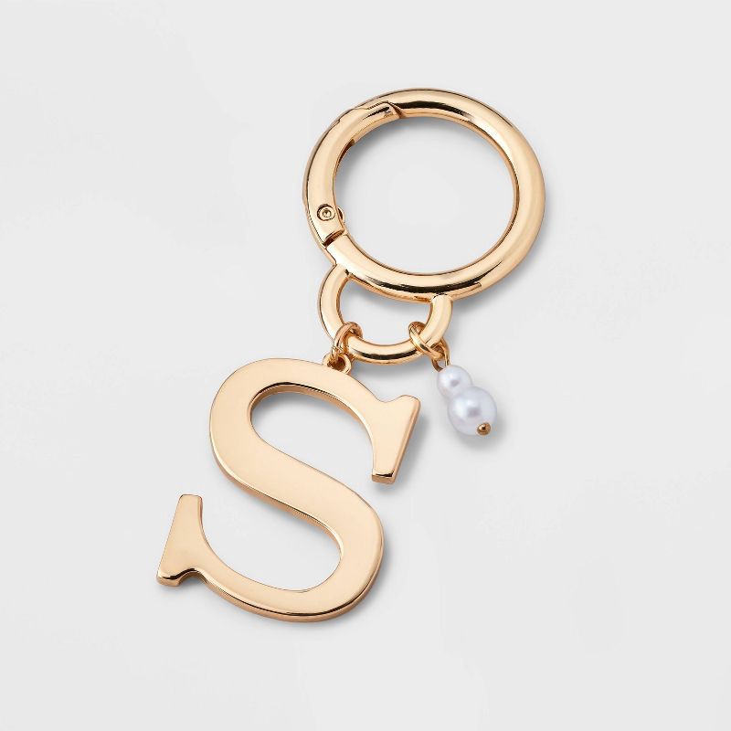 slide 1 of 2, Initial "S" and Simulated Pearl Bag Charm - A New Day™ Gold, 1 ct