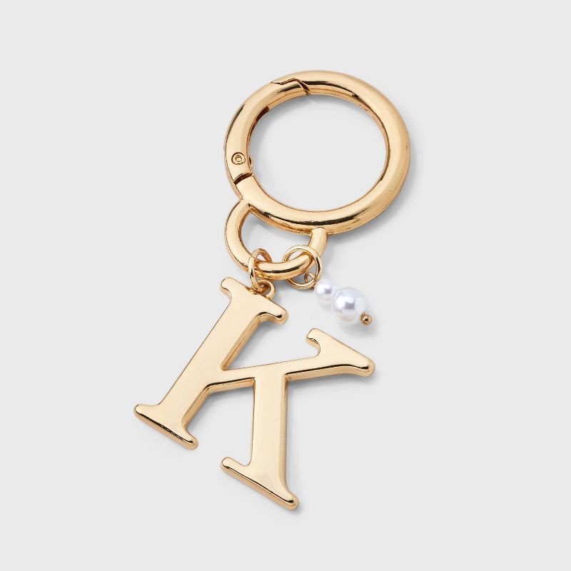 slide 1 of 2, Initial "K" and Simulated Pearl Bag Charm - A New Day™ Gold, 1 ct