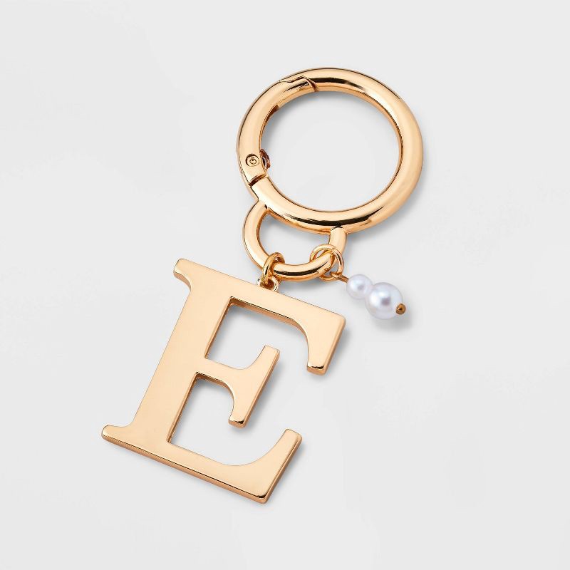 slide 1 of 2, Initial "E" and Simulated Pearl Bag Charm - A New Day™ Gold, 1 ct