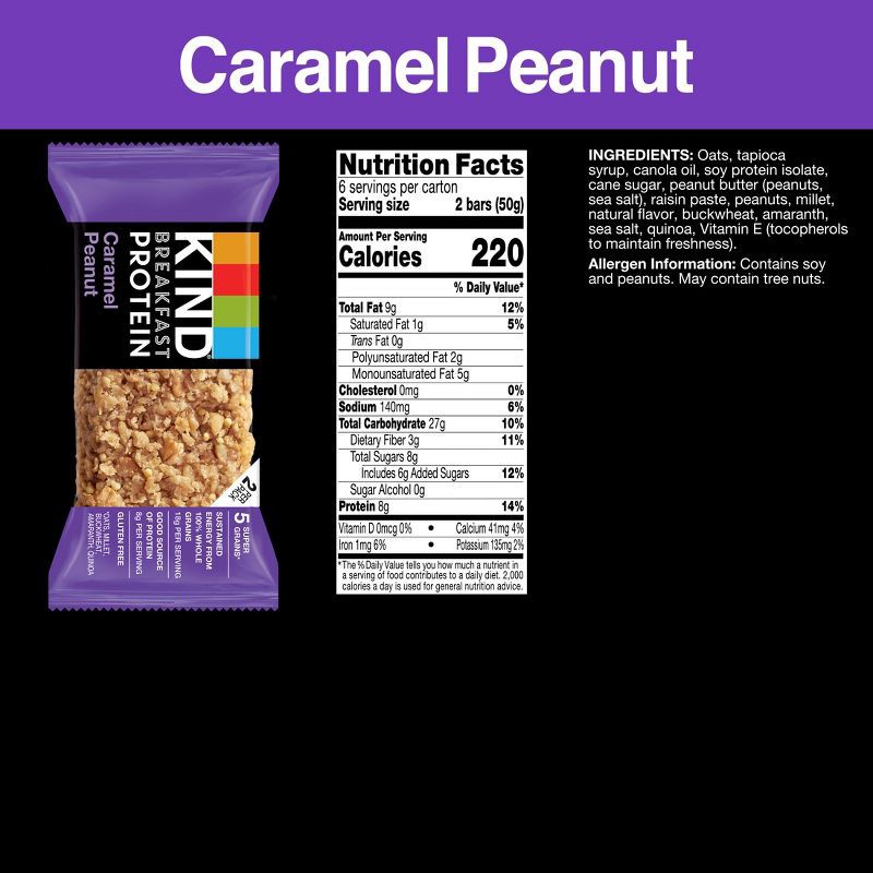 slide 2 of 8, KIND Caramel Peanut Breakfast Nutrition Bars - 10.58oz/6ct, 10.58 oz, 6 ct