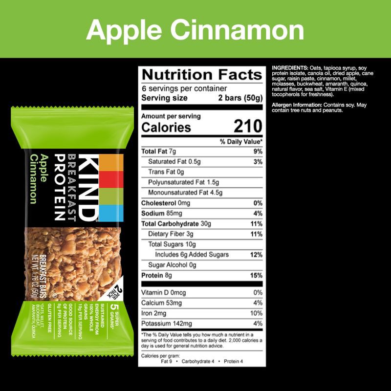 slide 2 of 7, KIND Apple Cinnamon Breakfast Nutrition Bars - 10.58oz/6ct, 10.58 oz, 6 ct