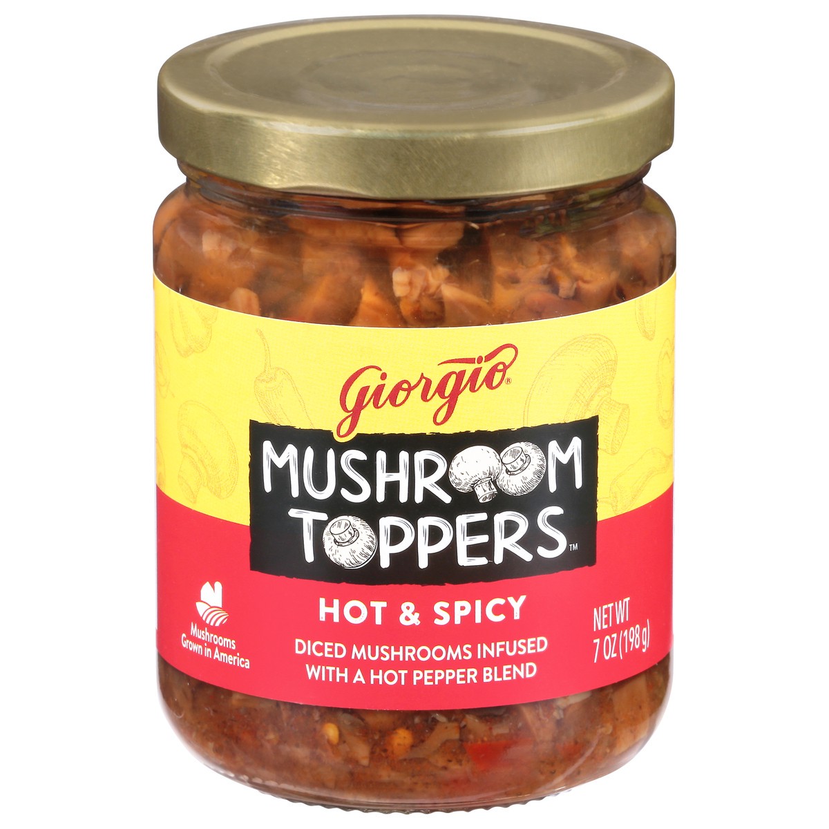 slide 1 of 1, Giorgio Mushroom Toppers Hot & Spicy, 7 oz