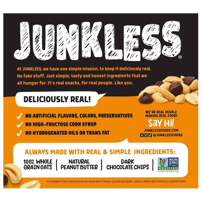slide 2 of 7, JUNKLESS Peanut Butter Chocolate Chip Chewy Granola Bars - 6.6oz/6ct, 6 ct; 6.6 oz