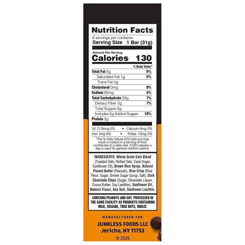 slide 3 of 7, JUNKLESS Peanut Butter Chocolate Chip Chewy Granola Bars - 6.6oz/6ct, 6 ct; 6.6 oz