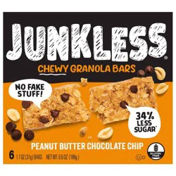 JUNKLESS Peanut Butter Chocolate Chip Chewy Granola Bars - 6.6oz/6ct