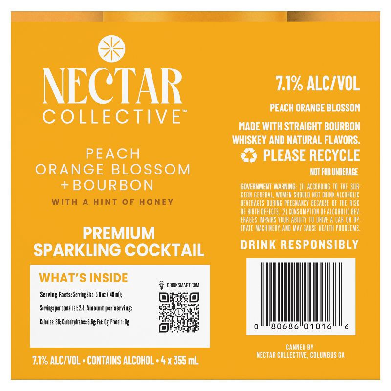 slide 8 of 8, Nectar Collective Peach Orange Blossom Bourbon - 4pk/12 fl oz Cans, 4 ct; 12 fl oz