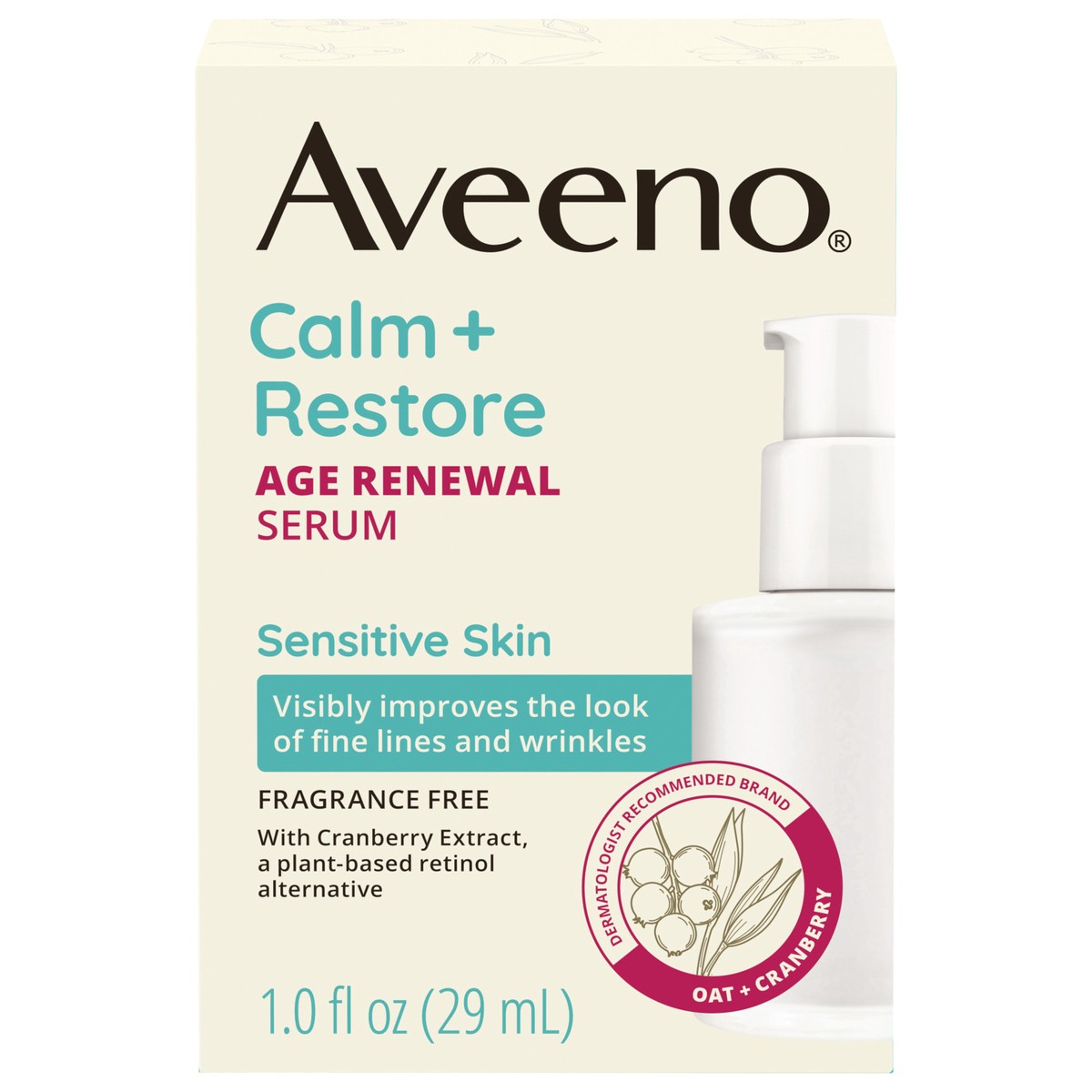 slide 12 of 12, Aveeno Calm + Restore Age Renewal Serum for Sensitive Skin, Fragrance Free, 1.0 Fl. Oz, 1 fl oz