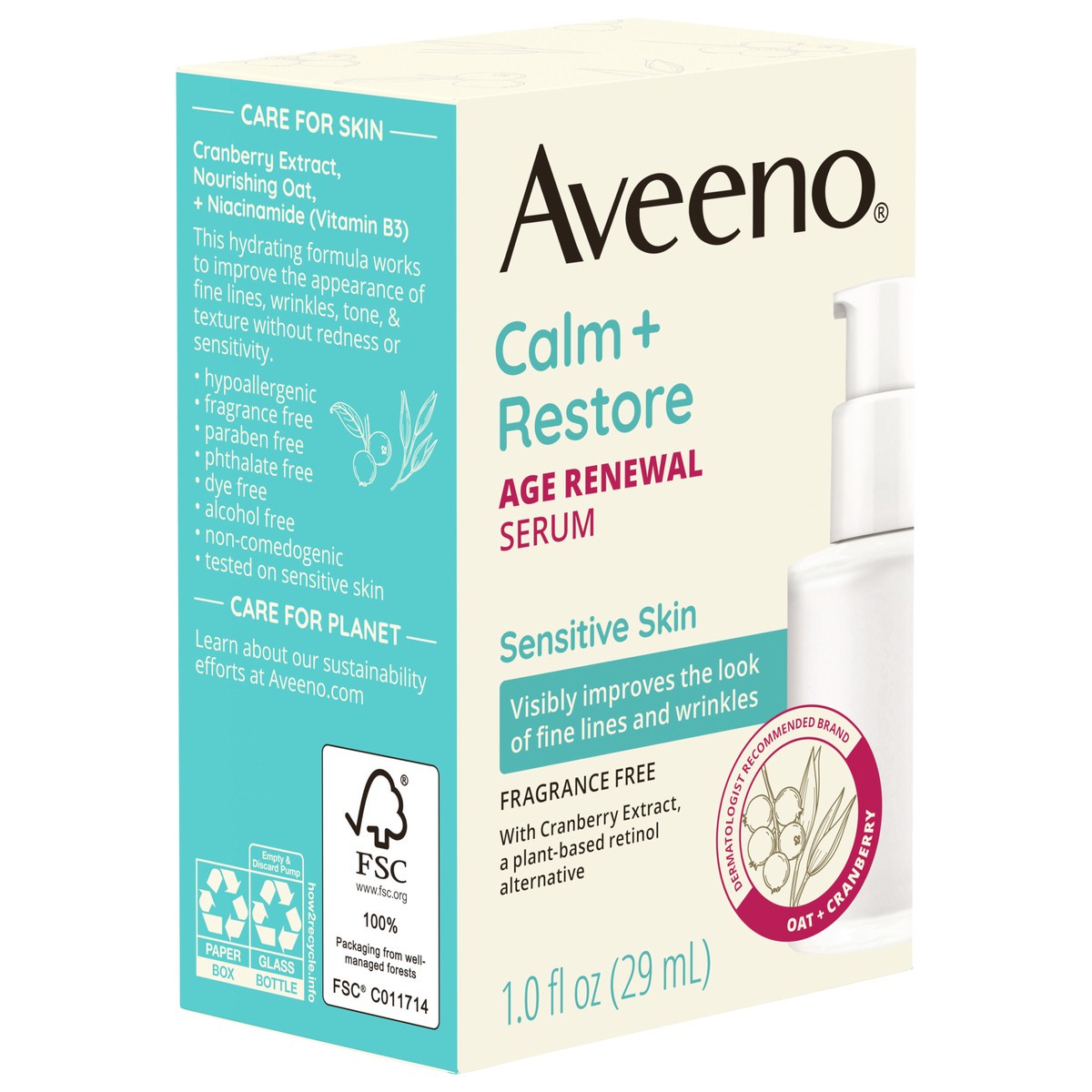 slide 7 of 12, Aveeno Calm + Restore Age Renewal Serum for Sensitive Skin, Fragrance Free, 1.0 Fl. Oz, 1 fl oz