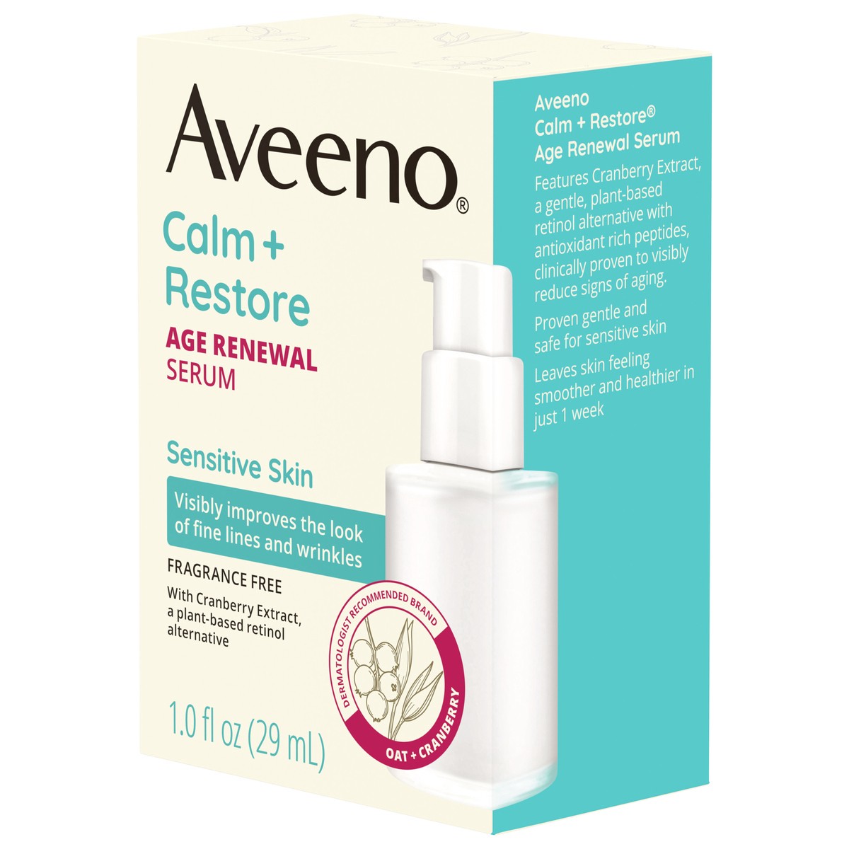 slide 2 of 12, Aveeno Calm + Restore Age Renewal Serum for Sensitive Skin, Fragrance Free, 1.0 Fl. Oz, 1 fl oz