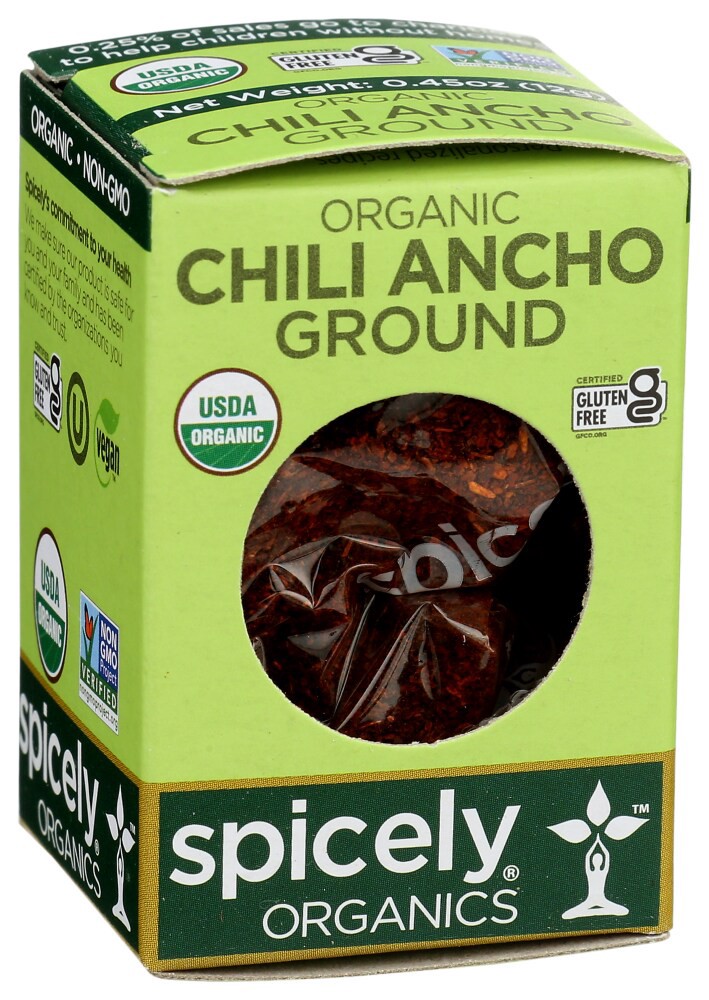 slide 1 of 4, Spicely Organic Spices Chili Ancho Ground Ecobox, 0.45 oz