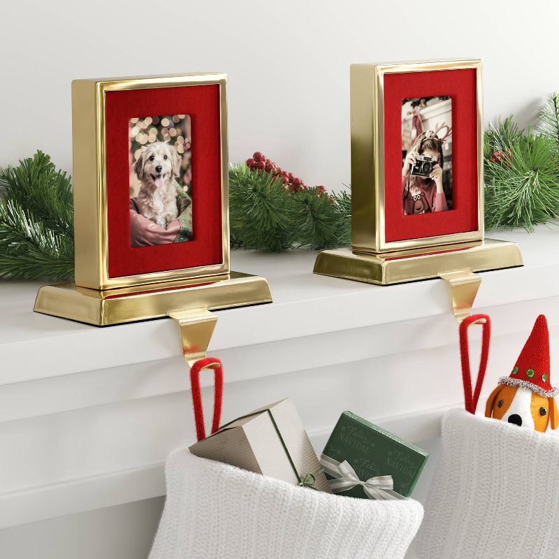 slide 2 of 3, Christmas Photo Frame Stocking Holder Gold and Red - Wondershop™, 1 ct