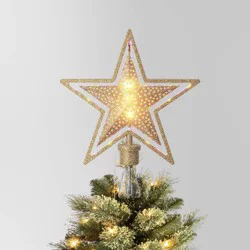 Christmas Lit Auto Rotating Star Tree Topper 5 Point Gold - Wondershop™