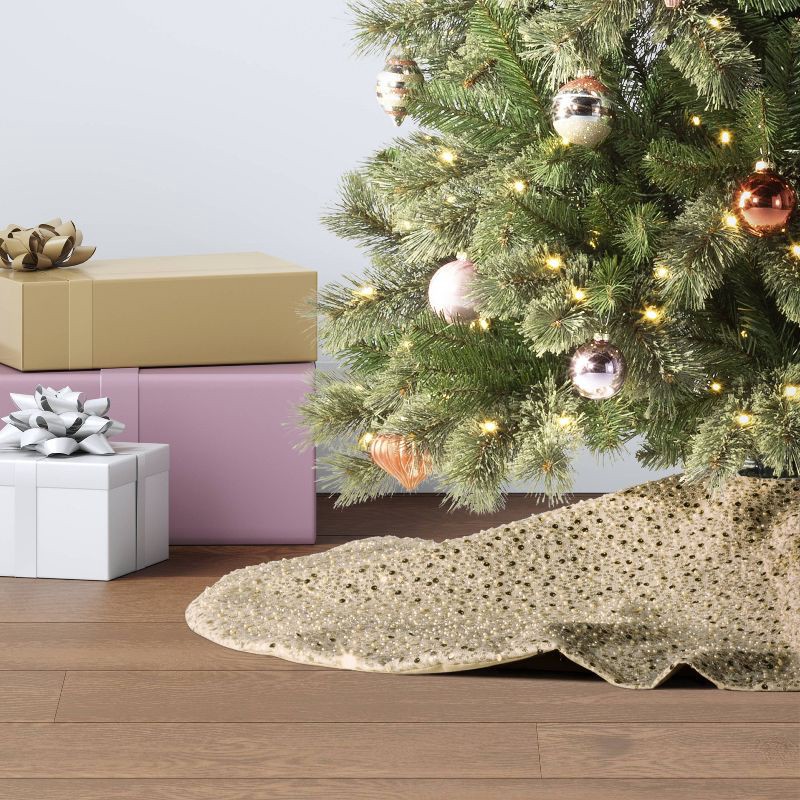 slide 2 of 5, 48" Christmas Sequined and Beaded Tree Skirt Silver - Wondershop™, 1 ct