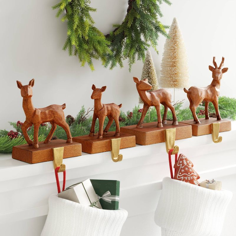 slide 2 of 4, 4pk Christmas Natural Carved Looking Deer - Wondershop™, 4 ct