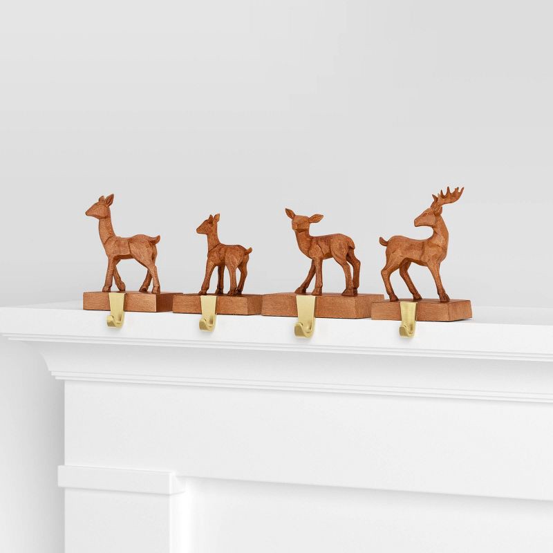 slide 3 of 4, 4pk Christmas Natural Carved Looking Deer - Wondershop™, 4 ct