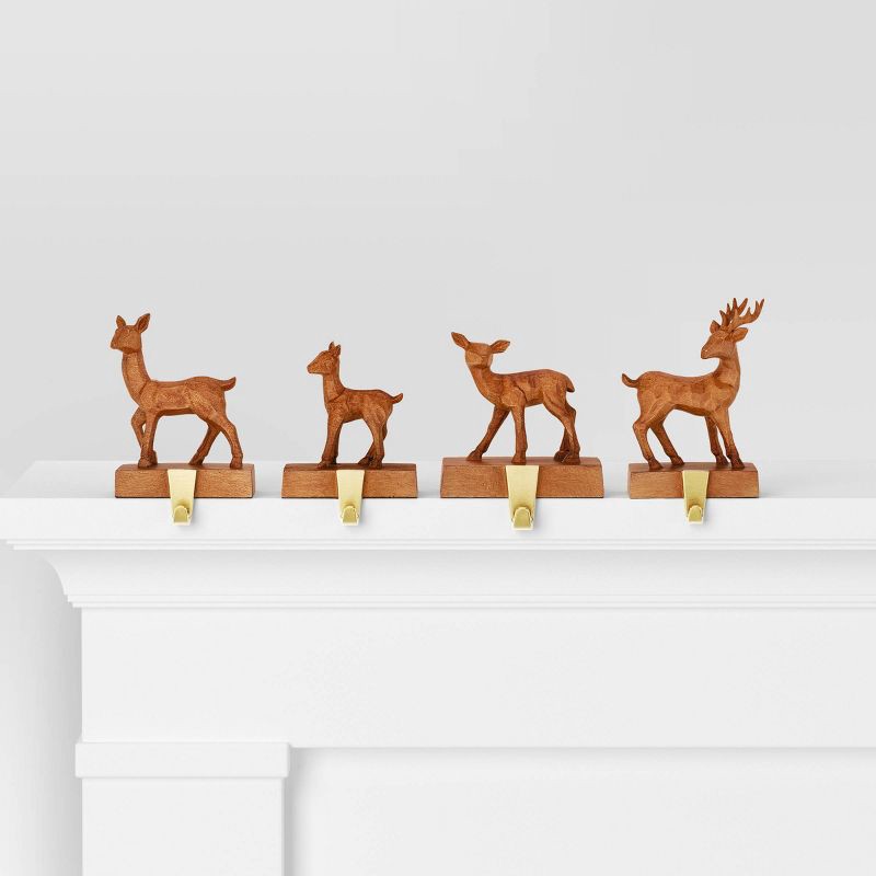 slide 1 of 4, 4pk Christmas Natural Carved Looking Deer - Wondershop™, 4 ct