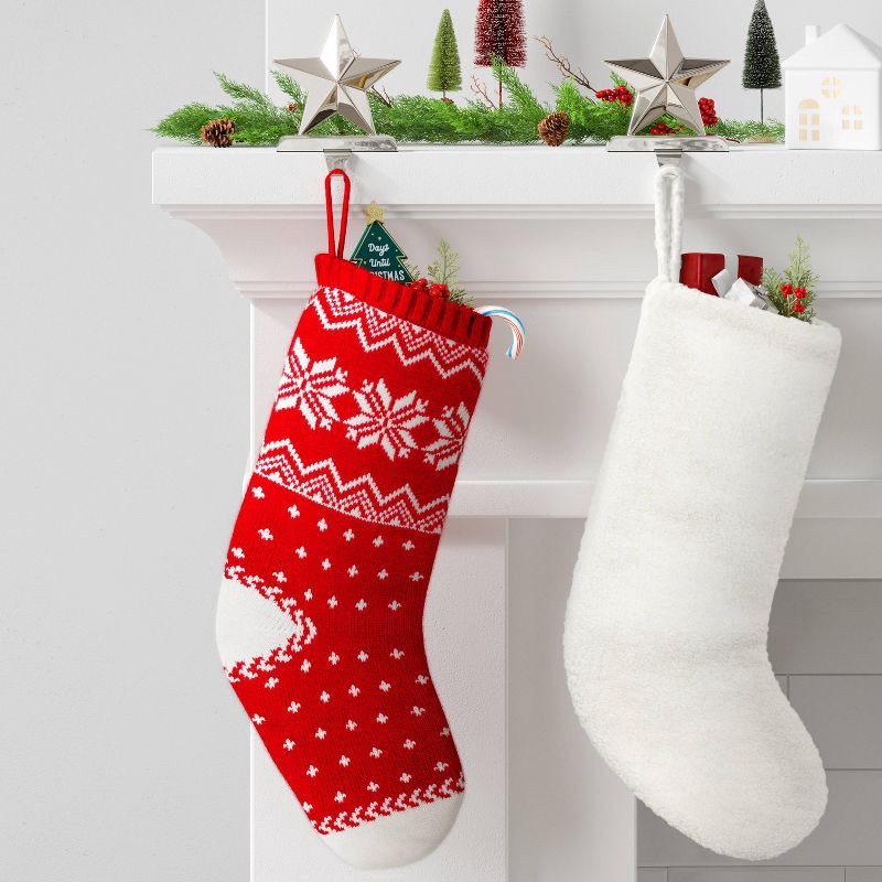 slide 2 of 3, 20" Christmas Faux Shearling Stocking White - Wondershop™, 1 ct