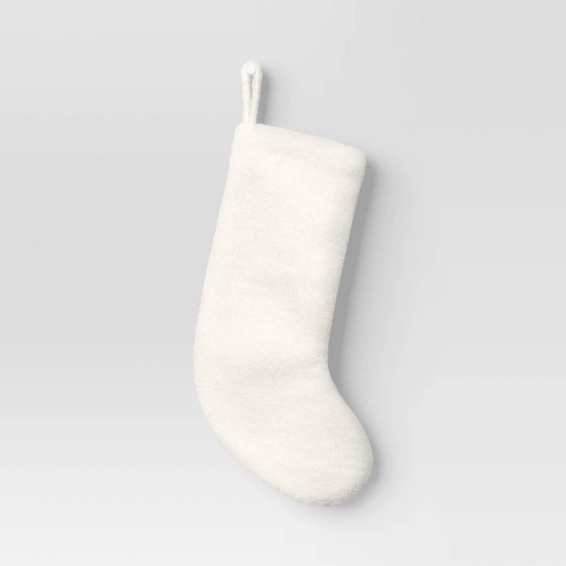 slide 1 of 3, 20" Christmas Faux Shearling Stocking White - Wondershop™, 1 ct