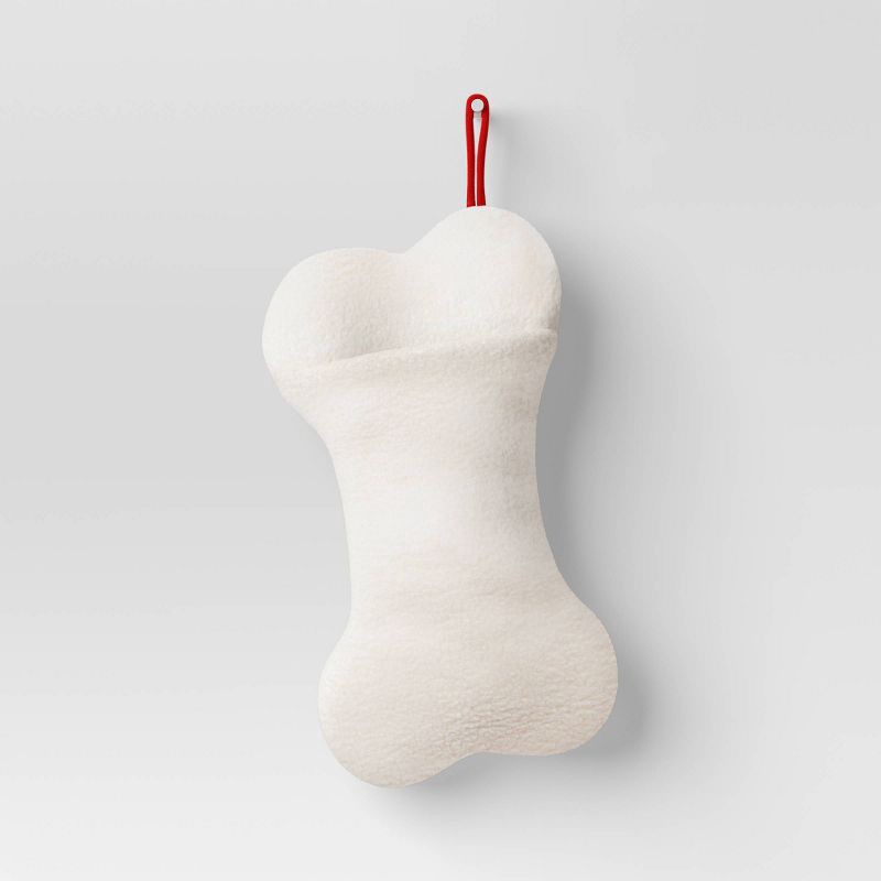 slide 1 of 3, 20" Christmas Faux Shearling Bone Shaped Stocking White - Wondershop™, 1 ct