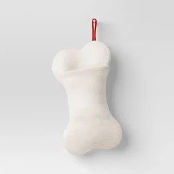 20" Christmas Faux Shearling Bone Shaped Stocking White - Wondershop™