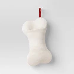 20" Christmas Faux Shearling Bone Shaped Stocking White - Wondershop™