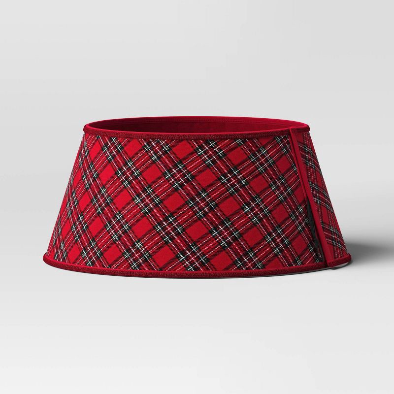 slide 1 of 5, 25'' Christmas Roll Up Plaid Tree Collar Red/Green - Wondershop™, 1 ct