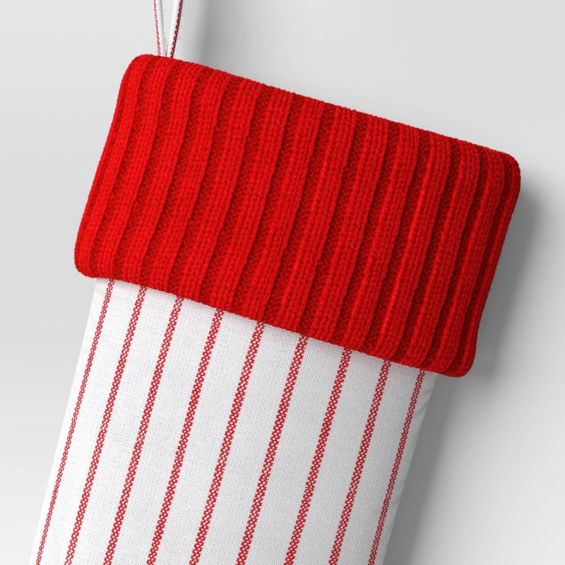 slide 3 of 3, 20" Christmas Woven Stripes Stocking Red - Wondershop™, 1 ct