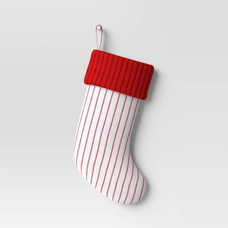 slide 1 of 3, 20" Christmas Woven Stripes Stocking Red - Wondershop™, 1 ct