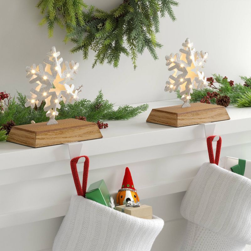 slide 2 of 5, 2pk Christmas Lit Snowflake Stocking Holder - Wondershop™, 2 ct
