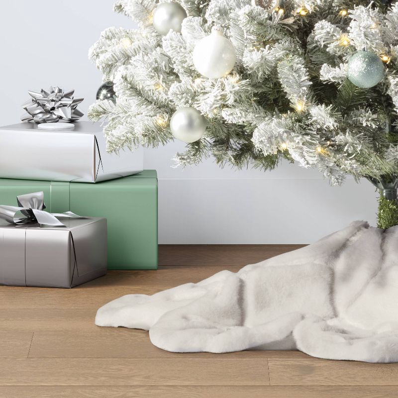slide 2 of 4, 48" Christmas Dia Faux Fur Snowflake Shaped Tree Skirt - Wondershop™, 1 ct