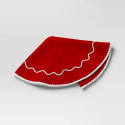 48" Christmas Red Felt Tree Skirt with White Wavy Border and Pom Trim - Wondershop™