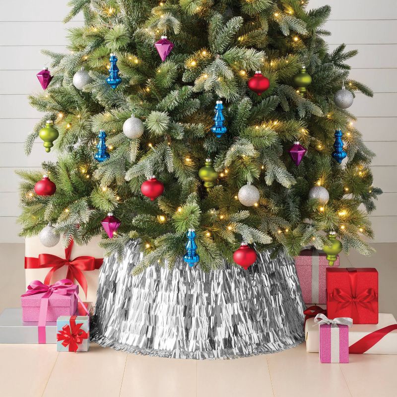 slide 2 of 5, Christmas Mirrored Metallic Fringe Fabric Tree Collar Silver - Wondershop™, 1 ct