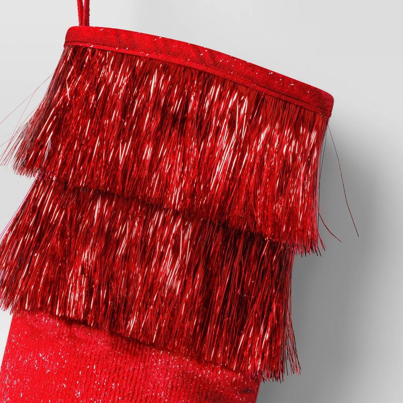slide 3 of 3, 20" Christmas Tinsel Collar Stocking Red - Wondershop™, 1 ct