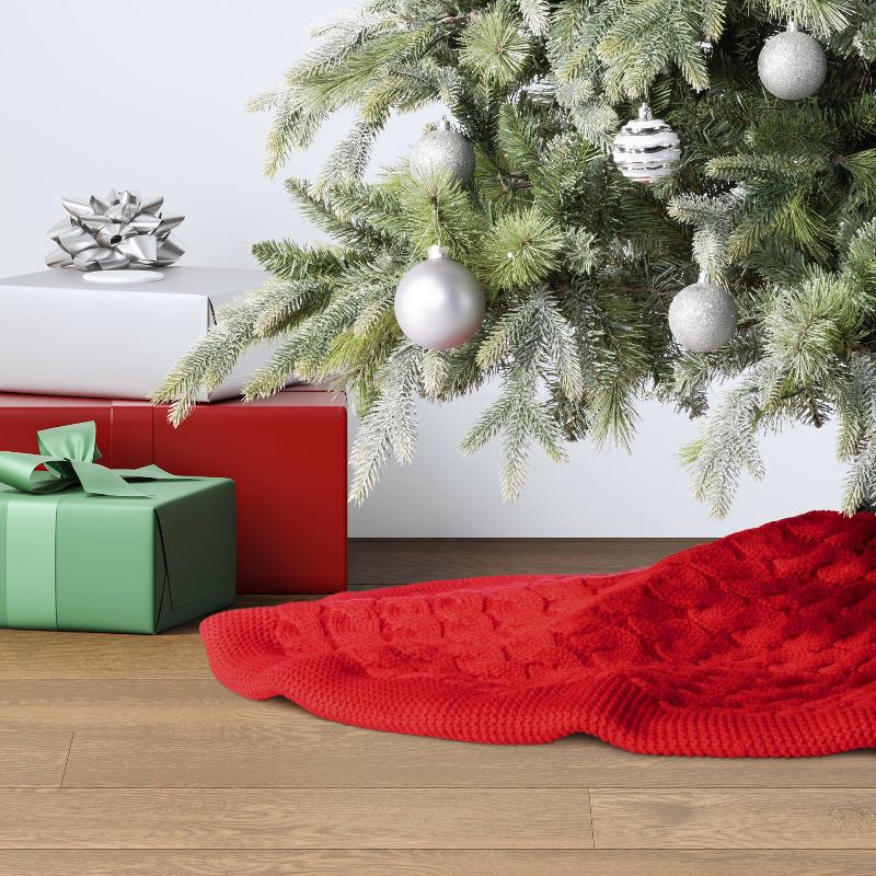 slide 2 of 5, 48" Christmas Centric Cable Knit Tree Skirt Red - Wondershop™, 1 ct