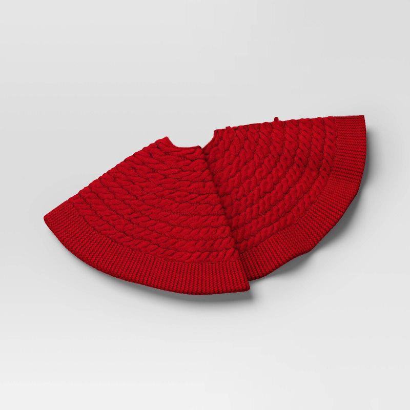 slide 3 of 5, 48" Christmas Centric Cable Knit Tree Skirt Red - Wondershop™, 1 ct