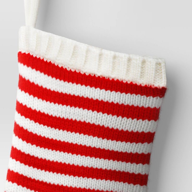 slide 3 of 3, 20" Christmas Stripe Knit Stocking Red/White - Wondershop™, 1 ct