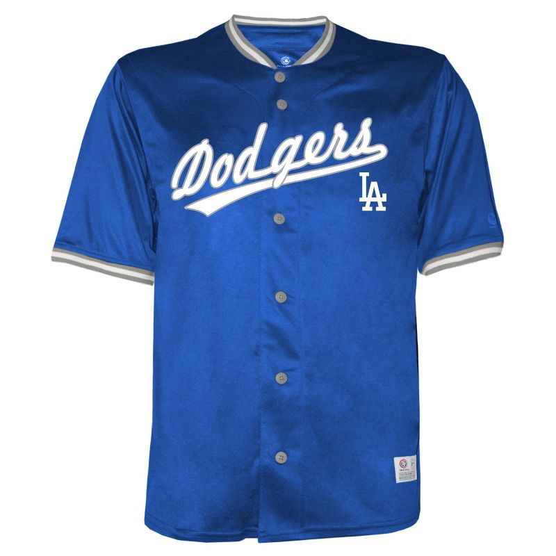 slide 1 of 2, MLB Los Angeles Dodgers Men's Button Down Jersey - XL: Lightweight Polyester, Solid Pattern, 1 ct