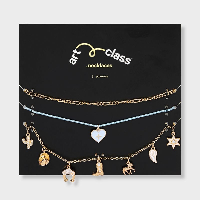slide 2 of 4, Girls' 3pk Western Heart Charms Necklace - art class™, 3 ct