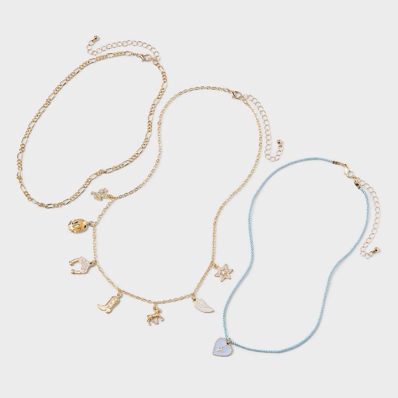 slide 3 of 4, Girls' 3pk Western Heart Charms Necklace - art class™, 3 ct