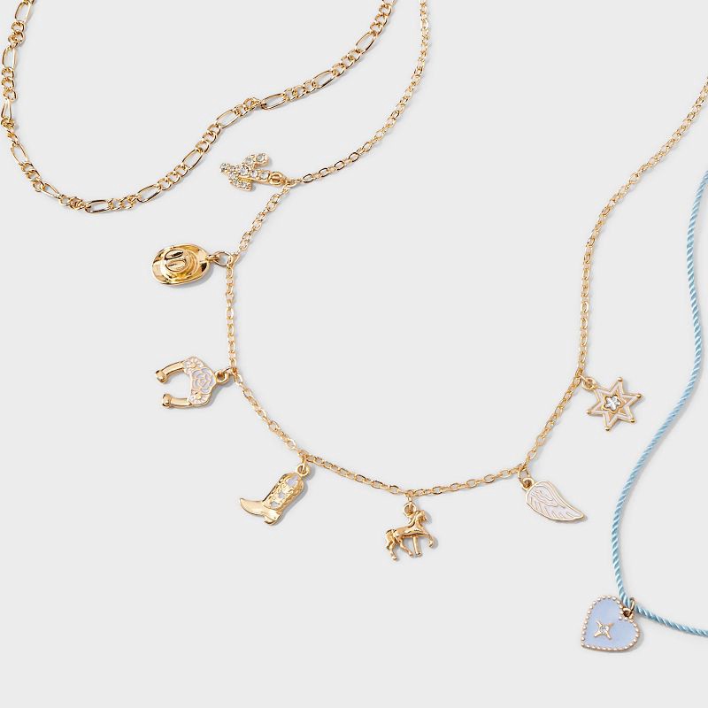 slide 4 of 4, Girls' 3pk Western Heart Charms Necklace - art class™, 3 ct