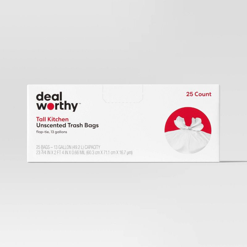 slide 1 of 3, Tall Kitchen Flap-Tie Trash Bags - 13 Gallon/25ct - Dealworthy™, 13 gal, 25 ct